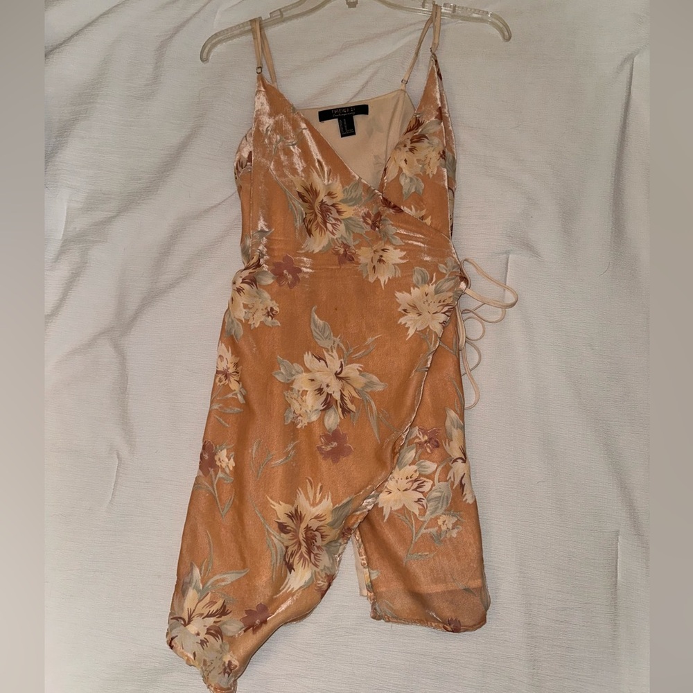 Forever 21 Peach Suede Floral Wrap Dress